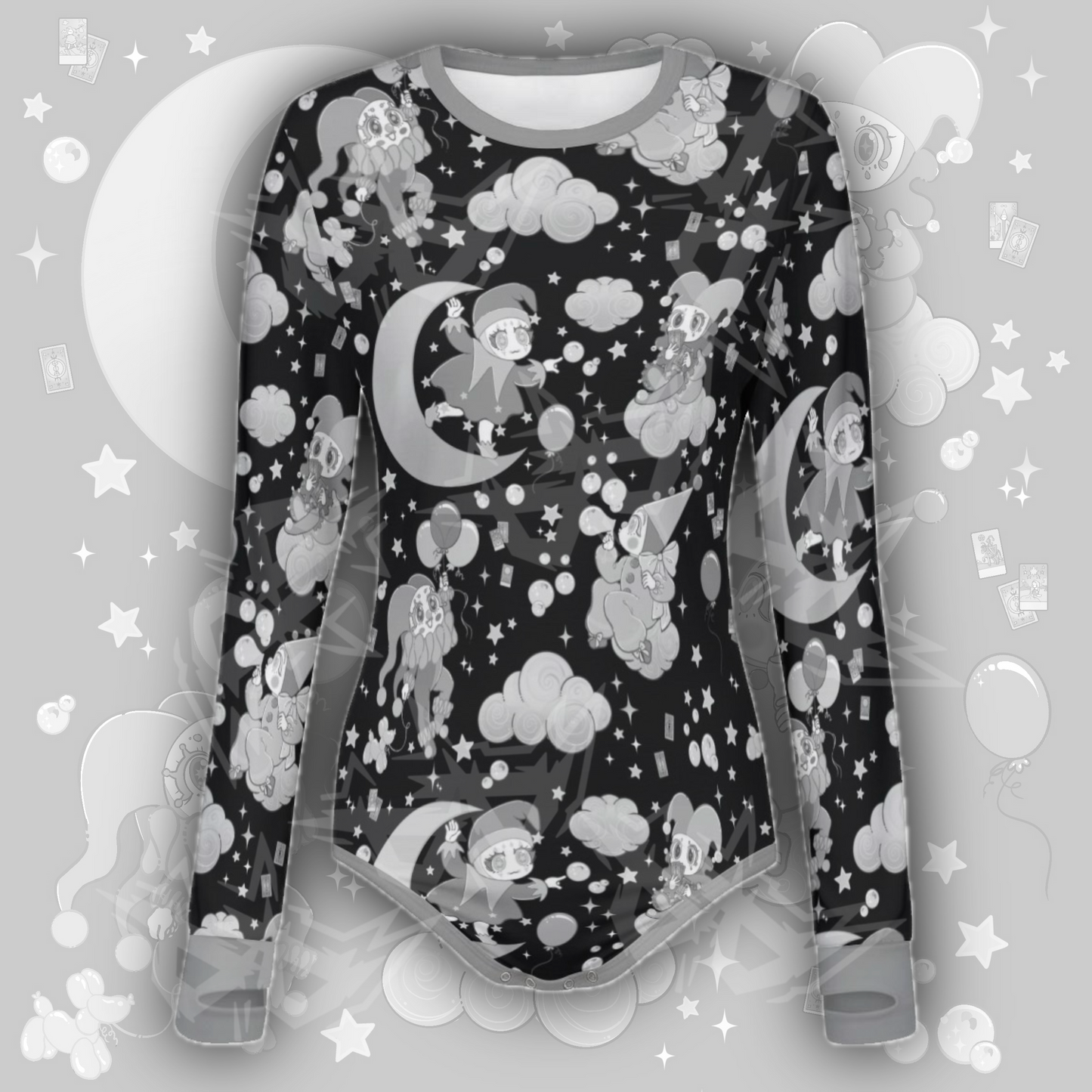 Cosmic Clowns L/S Onesie | Grey