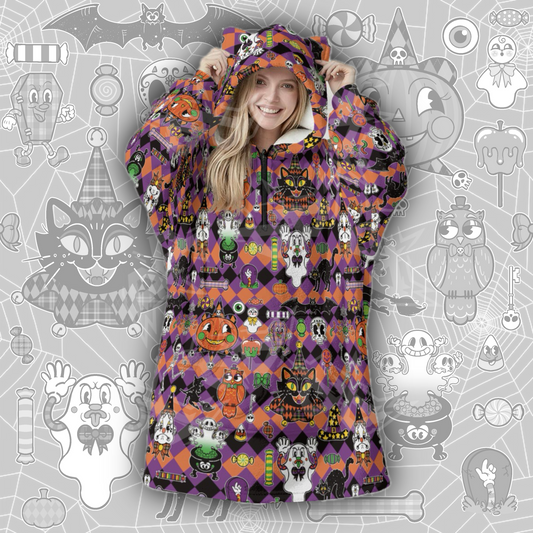Vintage Halloween Hooded Blanket