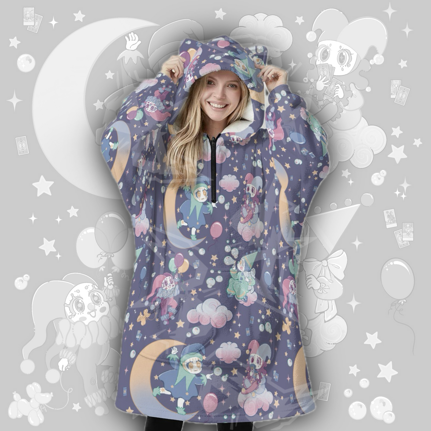Cosmic Clowns Hooded Blanket
