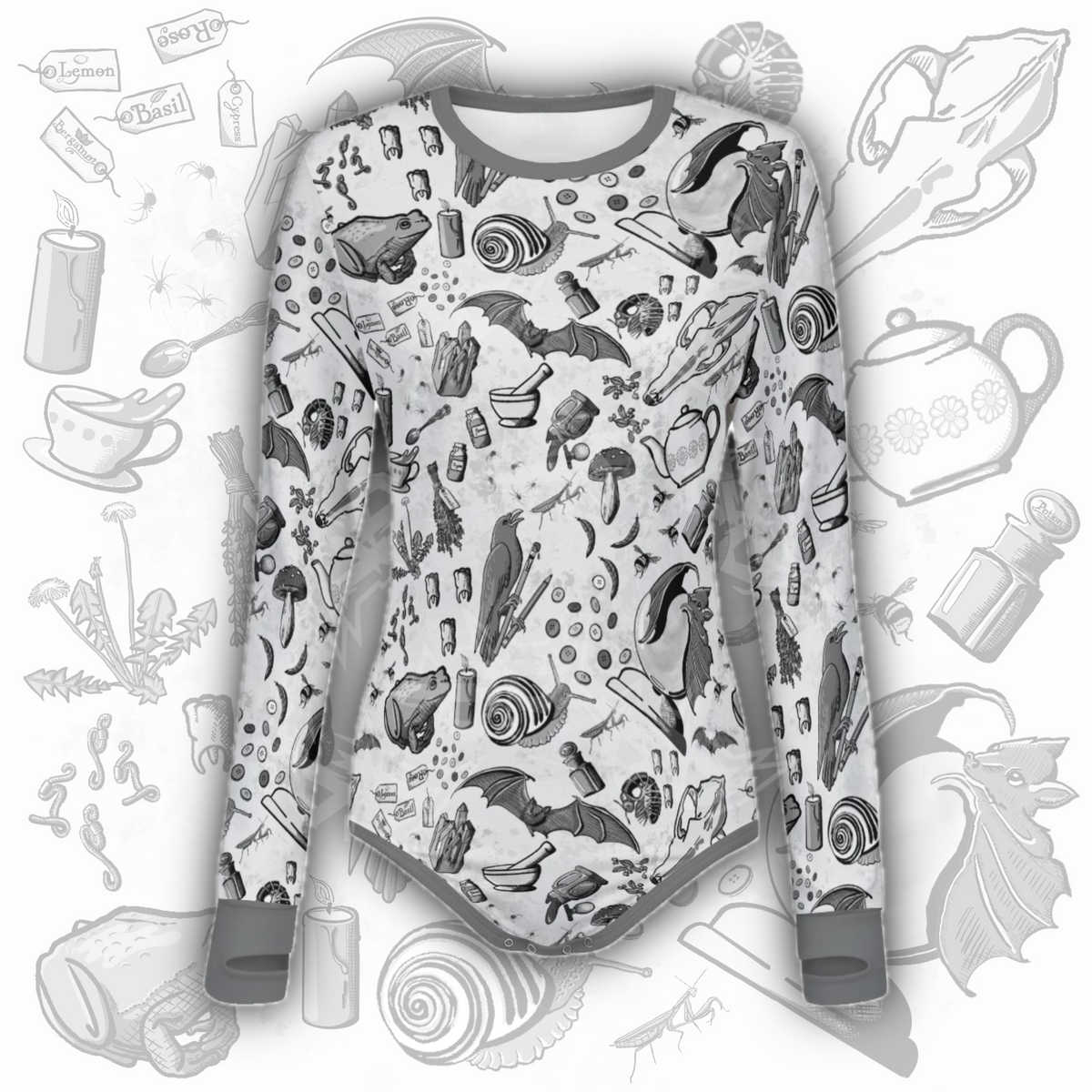 The Apothecary’s Attic L/S Onesie | Greyscale